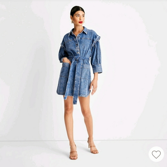Future Collective with Kahlana Barfield Brown Long Sleeve Utility Denim Dress - Picture 1 of 5